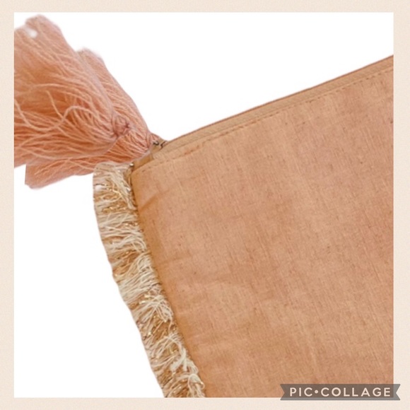 NWT Sparkling Gold & Peach Fringed Sequin Cosmetic Bag - Picture 5 of 5